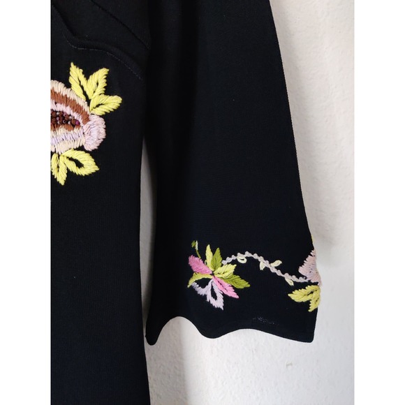 Thom Smith Black Embroidered Floral Long Sleeve V-Neck Acrylic Silk Midi Dress S - Picture 3 of 9